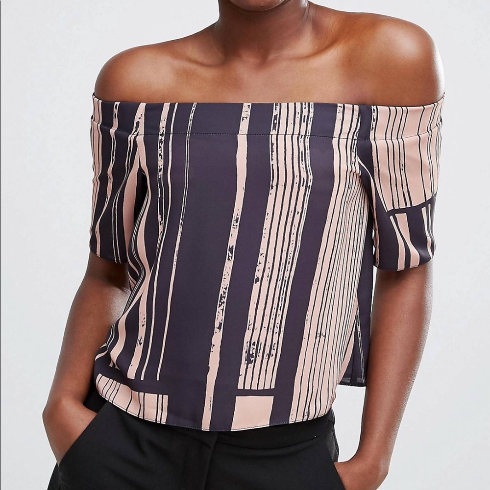 NWOT ASOS Black/Tan Off The Shoulder Cropped Top